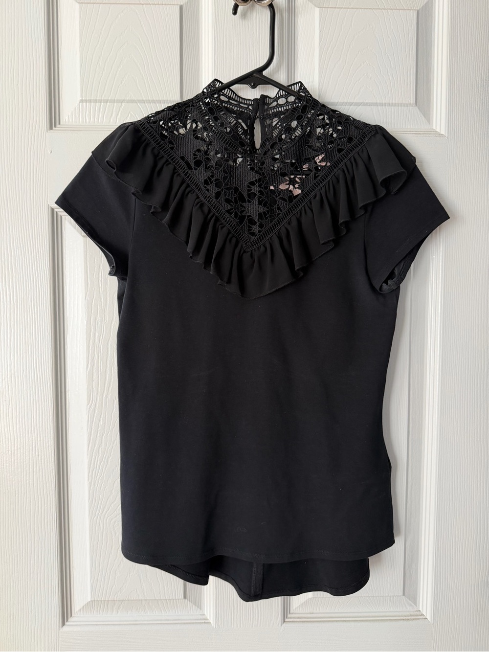Ted Baker Black Lace Yoke Ruffle Sleeve Top